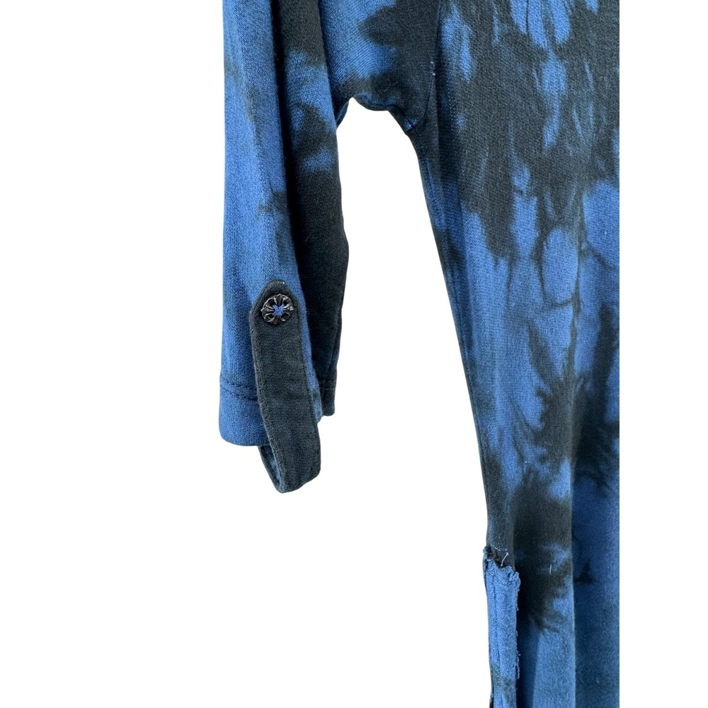 Affliction Blue Black Tie Dye Ruched Drawstring Asymmetrical Tee Dress M - Picture 7 of 9